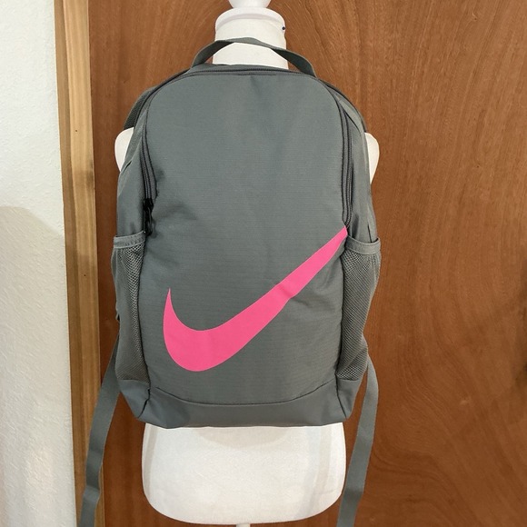 Nike Handbags - Nike Brasilia Backpack Gray Pink Swoosh 18" Travel School Sports Gym Athletic
